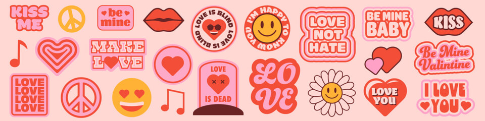 Cute Love sticker pack. Valentine's Day patches. Trendy Love Patches Collection