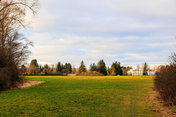 Fototapeta premium View from the edge of the forest in Siebenbrunn towards Haunstetten, a district of the Fugger city of Augsburg