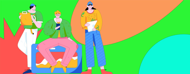 Flat vector illustration of business people operating work scene
