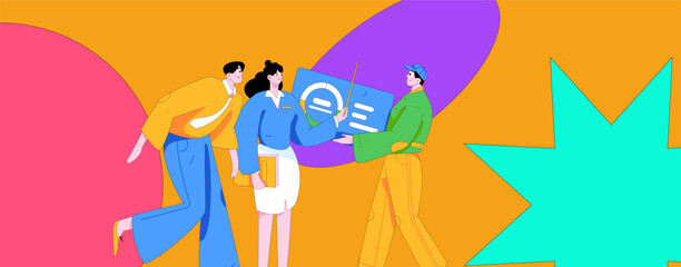 Flat vector illustration of business people operating work scene
