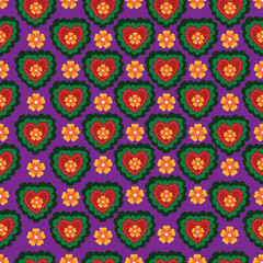 seamless pattern with colorful flowers, Doodle heart, Valentine Day Background