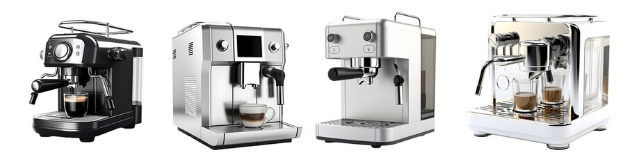 coffee machine isolated on a transparent PNG background, white background, Generative Ai