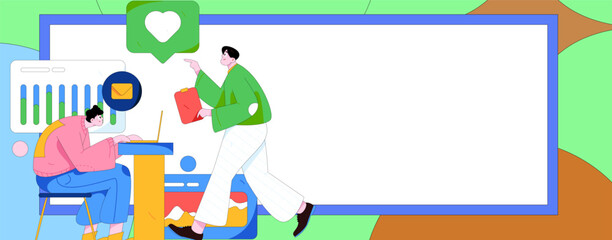 Flat vector illustration of business people operating work scene
