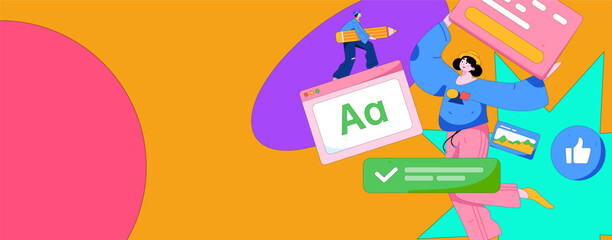 Flat vector illustration of business people operating work scene
