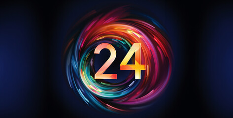 a colorful circle from the middle of the focus, number eight made of thousands of smaller, number eight made of bubbles, number eight made of splashes, background with glowing lines