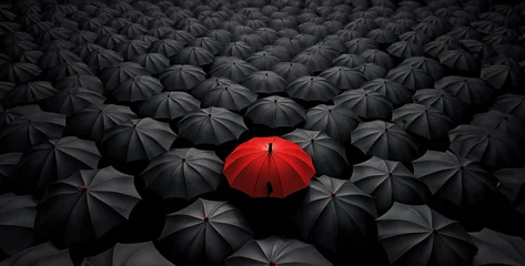 Fotobehang lots of black umbrellas with one red umbrella in the middle, black and red umbrellas © Ajmal Ali 217