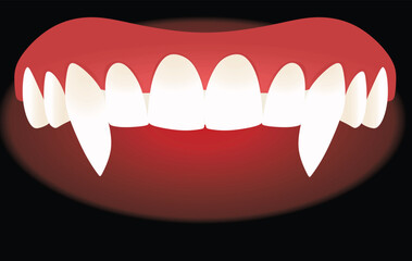 White vampire teeth isolated. vector illustration