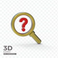 Looking for help front view 3d rendering icon illustration on transparent background