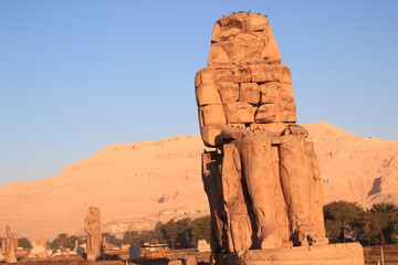 Vue du colosse nord de Memnom (Thèbes,louxor,Egypte) lever de soleil 