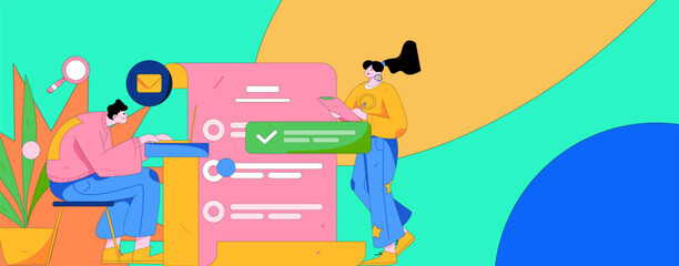 Flat vector illustration of business people operating work scene
