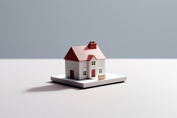 A mini residential craft house, a delightful representation on a desk, an embodiment of the real estate concept in miniature form on white background. Generative AI.