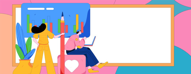 Flat vector illustration of business people operating work scene
