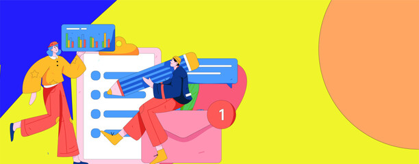 Flat vector illustration of business people operating work scene
