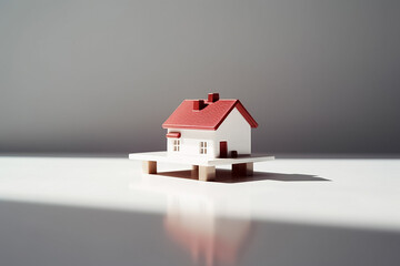 A mini residential craft house, a delightful representation on a desk, an embodiment of the real estate concept in miniature form on white background. Generative AI.