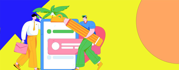 Flat vector illustration of business people operating work scene
