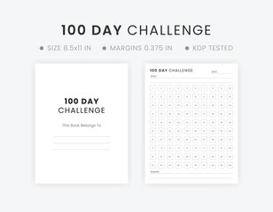 100-Day Challenge Printable Fitness Goal Setting Ideas Progress Tracker Chart 