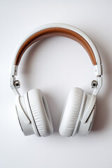 Fototapeta na wymiar White headphones on a white background