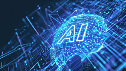 Fototapeta premium AI Global Network: A Blue Vision of Future Technology