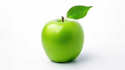 Ripe Green Apple with Leaf on White Background. Fresh, Healthy, Healthy Life, Fruit
