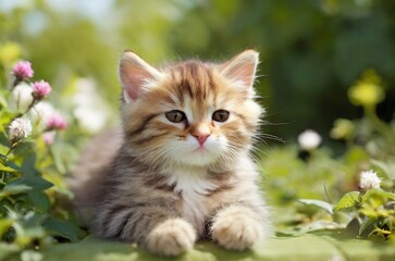 Naklejka na ściany i meble Adorable Outdoor Bliss: Watch This Cute Cat Soak Up Sunshine and Playful Moments. Generative AI.