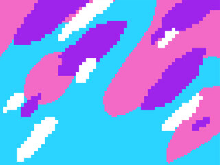 Pink, White and Purple Splash on Cyan Background, Pixel Art Flat Abstract Background