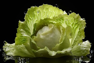 crisp iceberg lettuce with water droplets. Generative AI