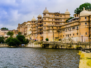 Exterior of City Palace complex (Raj Mahal) alongside the east bank of Lake Pichola, Rajasthan, India - 700656489