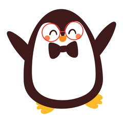 hand drawing cartoon penguin doodle. cute animal sticker for kids, cute animal icon and doodle
