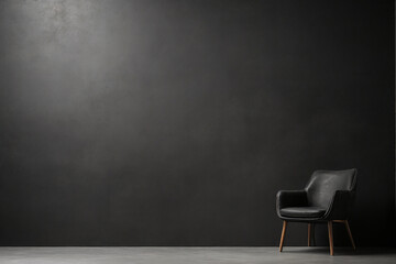 Black leather armchair in front of black wall. 3d rendering