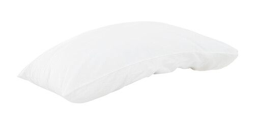 White pillow with case after guest's use in hotel or resort room isolated on white background with clipping path