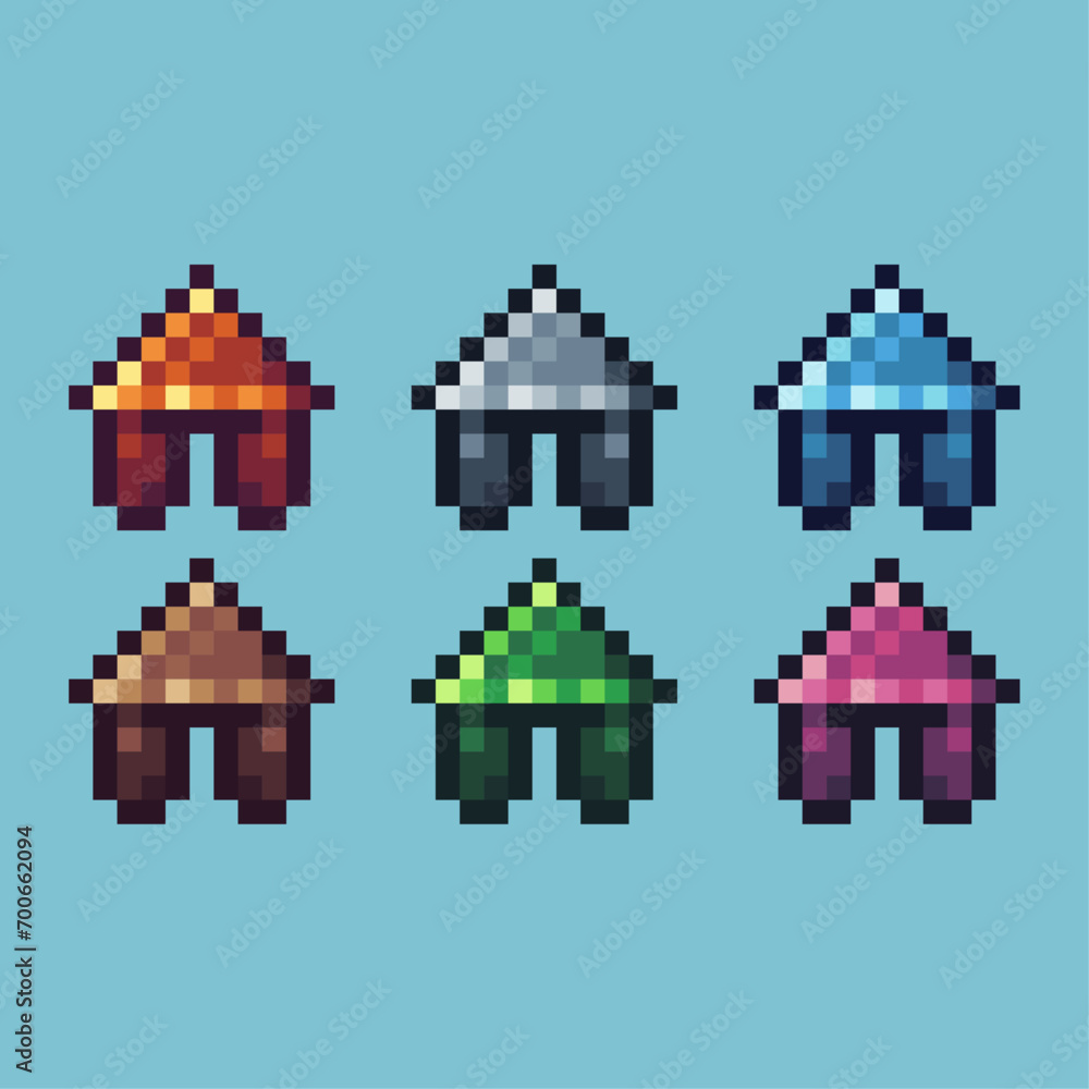 Poster pixel art sets of house icon with variation color item asset. house icon on pixelated style. 8bits p
