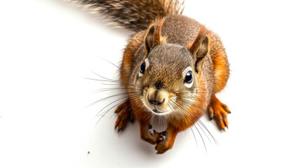 a squirrel on white background is looking up. Generative AI