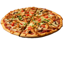 Pizza with chicken on transparent background 