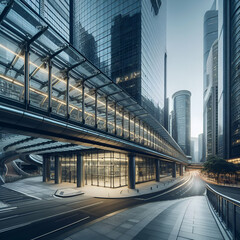 Urban City Street Concrete Sidewalk Level Shot of a Modern Business Straight Line, No Curve Office...