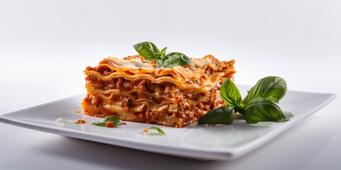 Creamy chicken lasagna in white plate
