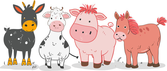 Obraz premium Vector illustration set of farm animals