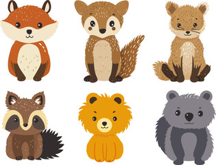 Vector illustration set of cute wild animals