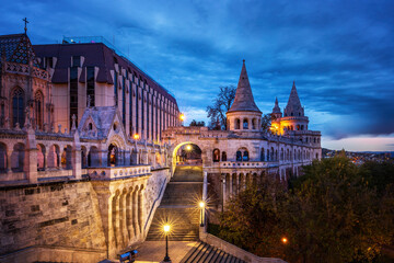Fisherman's Bastion  is the panoramic viewing terrace with fairy tale towers in Budapest. View at...