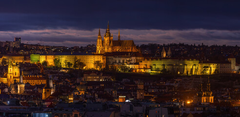 lluminated Prague Castle at night 