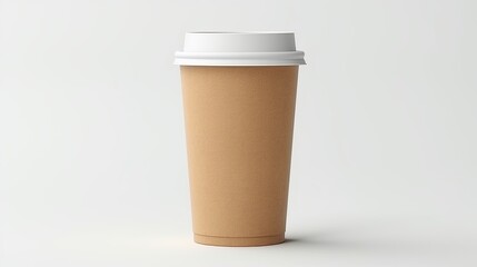 Blank Take Away Kraft Coffee Cup on White Background
