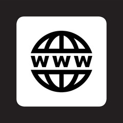 Www icon vector. Website internet logo design. World wide web internet vector icon illustration in square isolated on black background