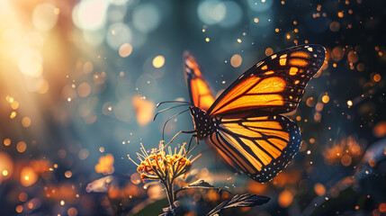 Simple butterfly background concept illustration with empty space at oe side.   - obrazy, fototapety, plakaty
