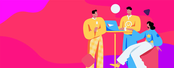 Flat vector illustration of business people operating work scene
