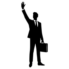 Business man Raised hand vector silhouette