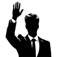 Business man Raised hand vector silhouette