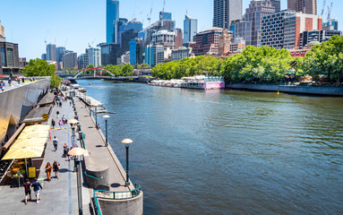 New an old Buildings at Melbourne Downtown, at Yarra River's edge. Australia, Dec 2019