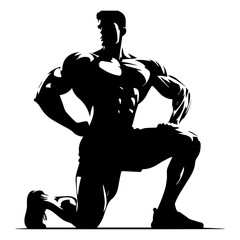 minimal bodybuilder pose vector silhouette, black color silhouette, white background