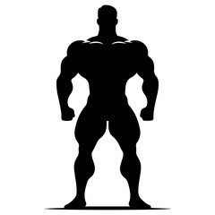 minimal bodybuilder pose vector silhouette, black color silhouette, white background