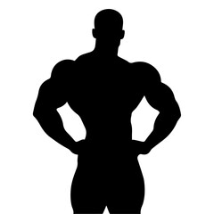 minimal bodybuilder pose vector silhouette, black color silhouette, white background