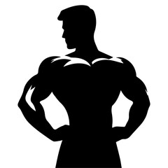 Naklejka premium minimal bodybuilder pose vector silhouette, black color silhouette, white background